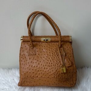 Vintage Borse In Pelle Ostrich Embossed Leather Bag Made In Italy Tan